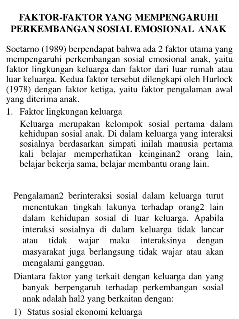 Faktor Faktor Yang Mempengaruhi Perkembangan Sosial Anak Pdf