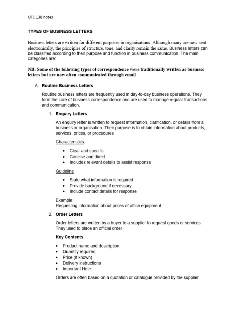 OFC 138 Types of Business Letters | PDF | Communication | Business