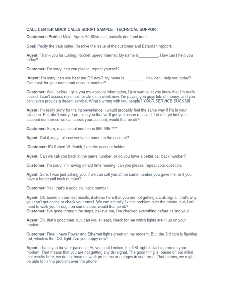 Call Center Mock Calls Script Sample | PDF | Digital Subscriber Line ...
