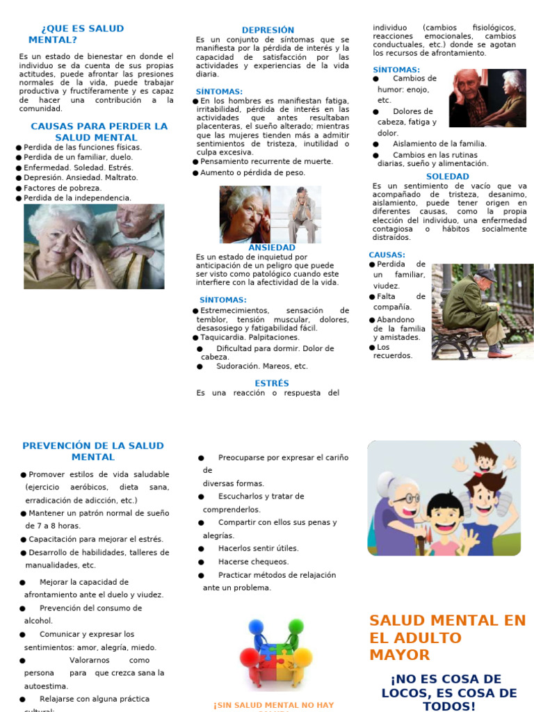 Triptico de Salud Mental en El Adulto Mayor | PDF | Trastorno depresivo ...