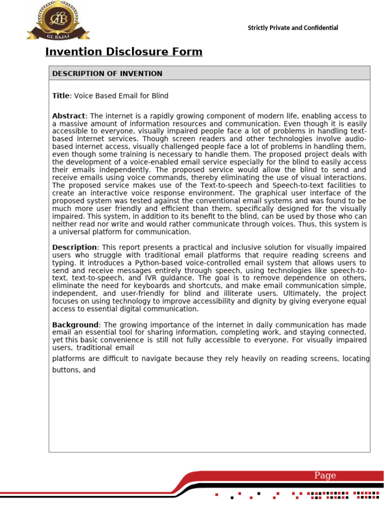 Invention Disclosure Form (IDF) 18 | PDF | Gmail | Speech Recognition