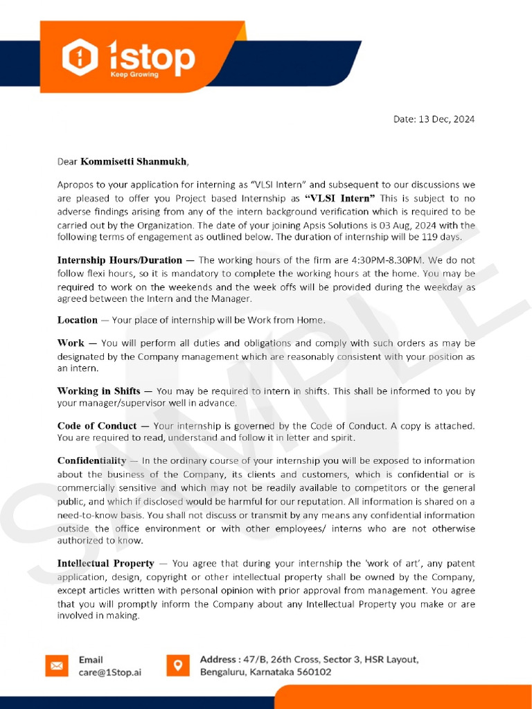Sample Offer Letter | PDF