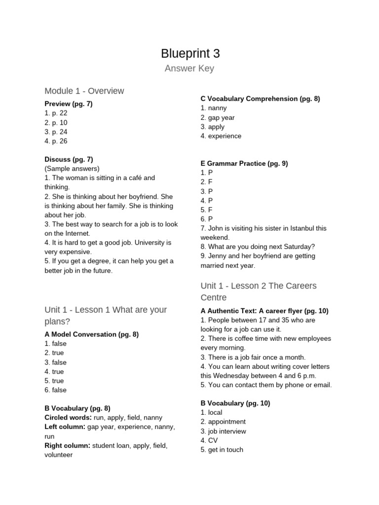 Blueprint 3 Student Book Answer Key | PDF | English Language | Linguistics