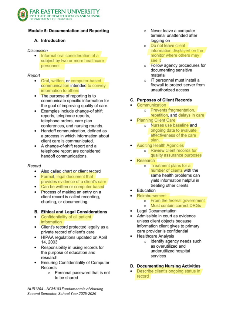 Module+5+Documentation+and+Reporting | PDF | Nursing | Information