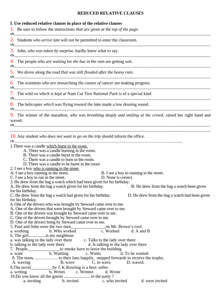 Use Reduced Relative Clauses in Place of the Relative Clauses | PDF