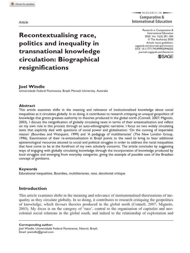 Windle 2020 Recontextualising Race Politics and Inequality in ...