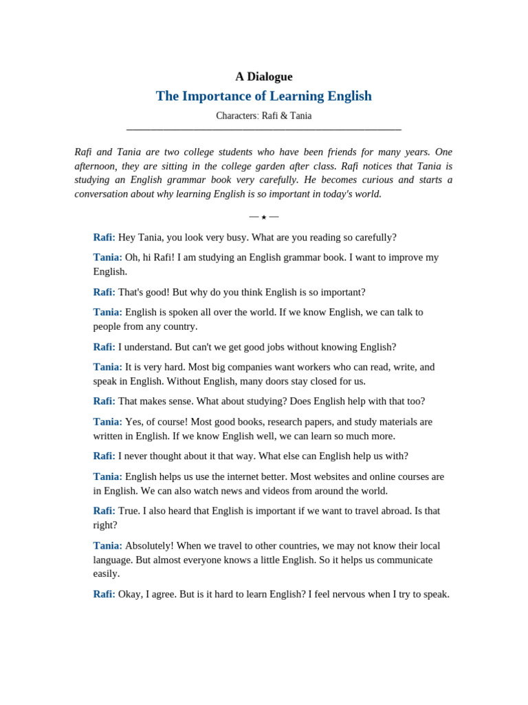 Dialogue Importance of English | PDF | English Language