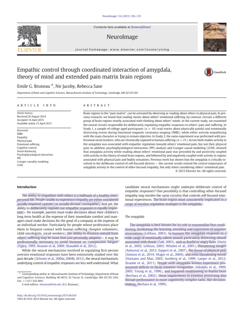 Empathic Control Through Coord | PDF | Anterior Cingulate Cortex | Empathy