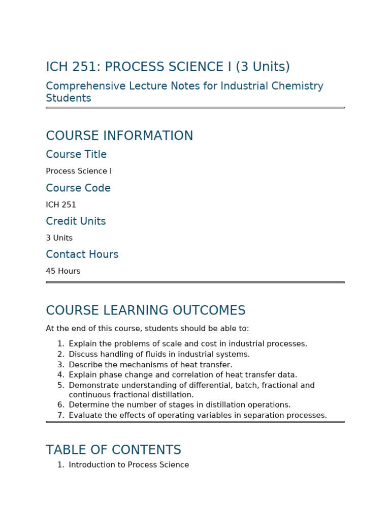 Ich251 Process Science I Comprehensive Lecture Notes | PDF ...