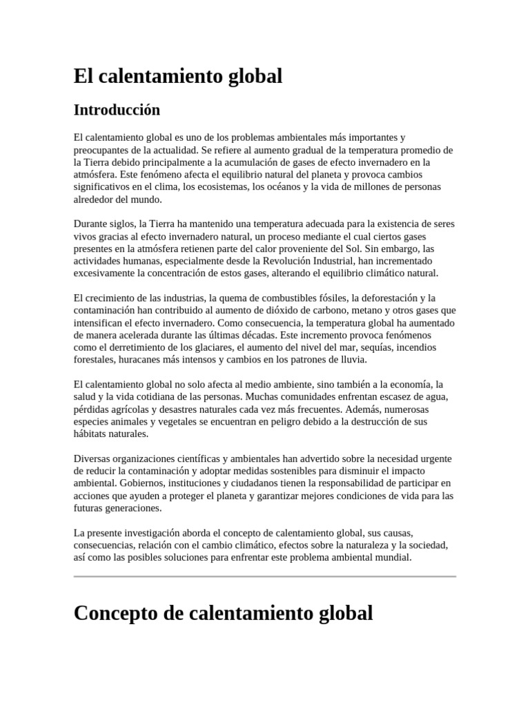 El calentamiento global | PDF | Gases de efecto invernadero | Contaminación