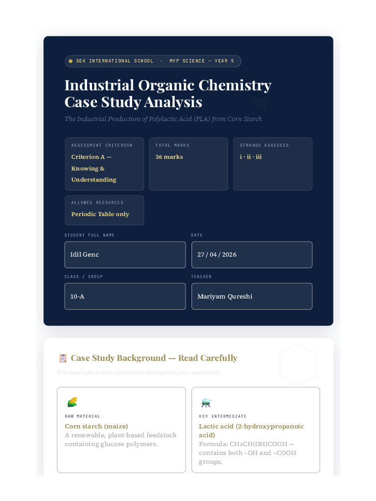 MYP 5 Science Criterion a PLA Case Study Summative | PDF ...