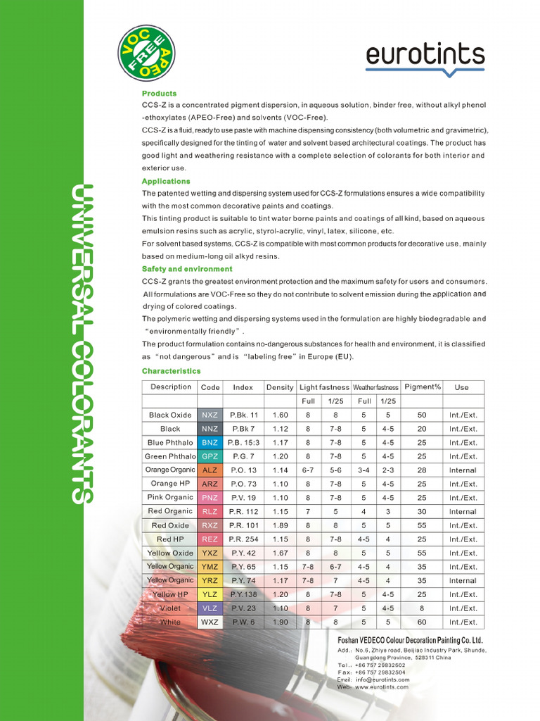 Eurotints CCS-Z Universal Colorants | PDF