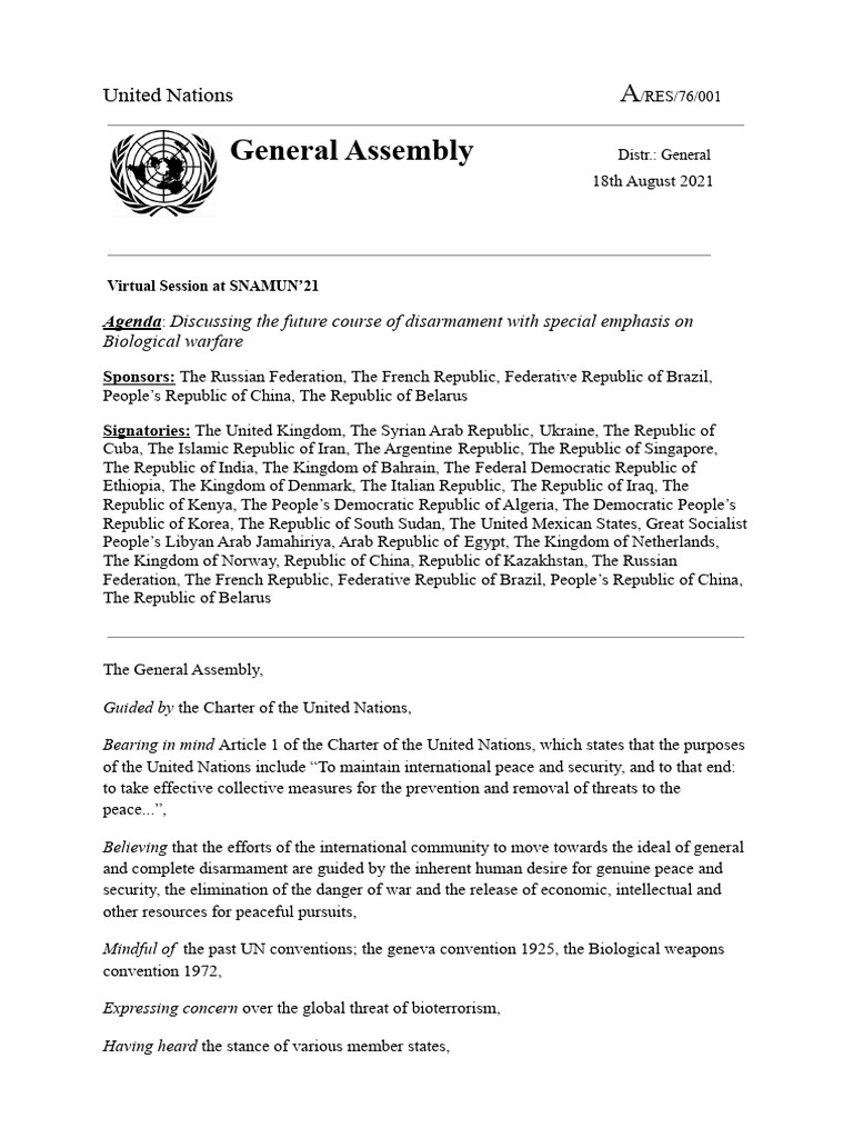 7.Draft Resolution Sample | PDF | International Relations | Global Politics