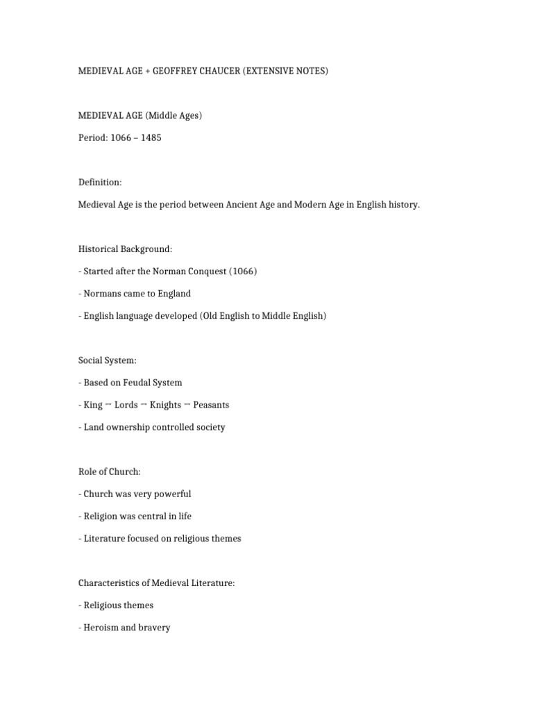 Medieval Age Chaucer Notes-6 | PDF