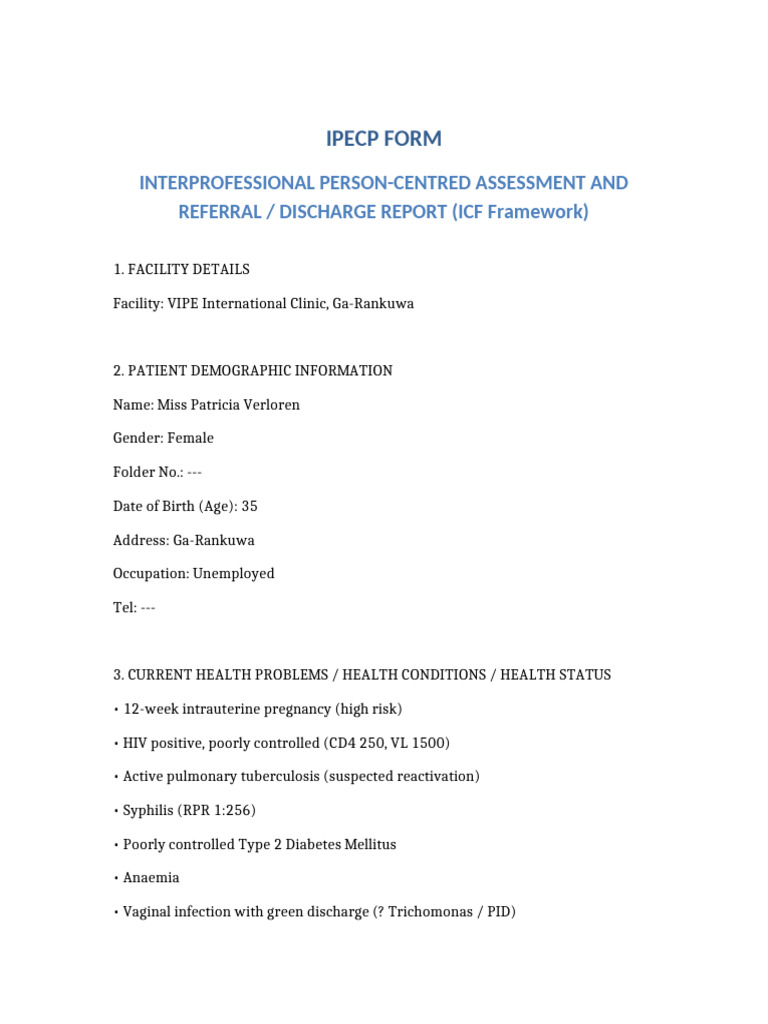 Ipecp Icf Form Draft | PDF | Tuberculosis | Chronic Condition
