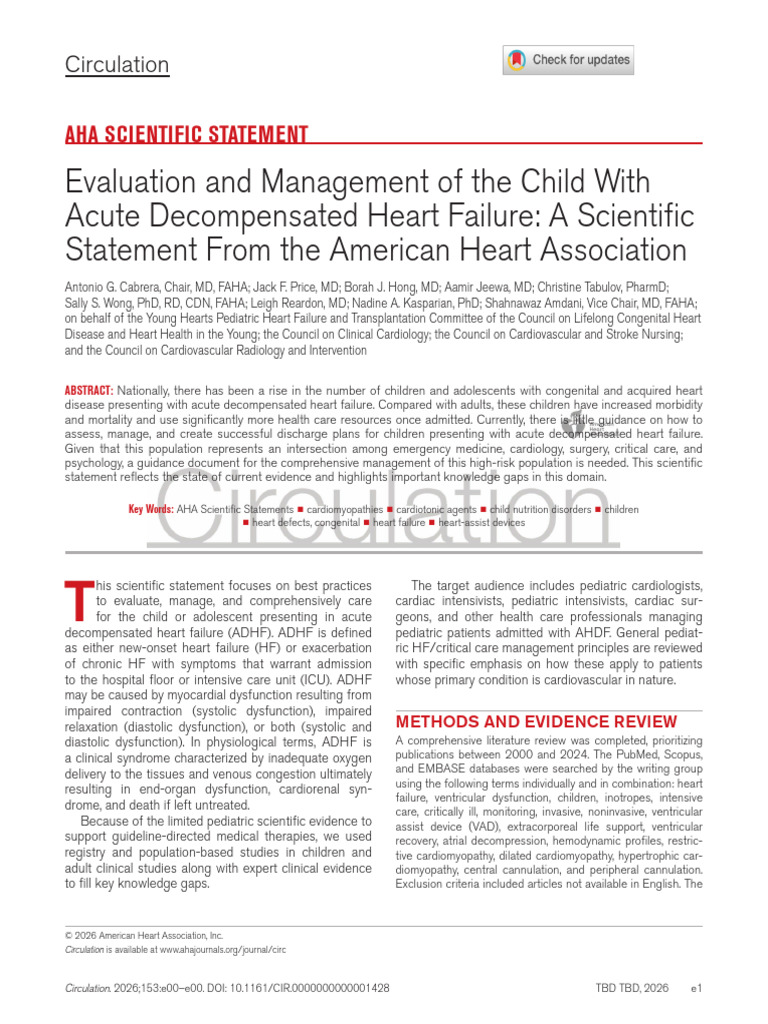 Evaluation and Management of the Child With Acute Decompensated Heart ...