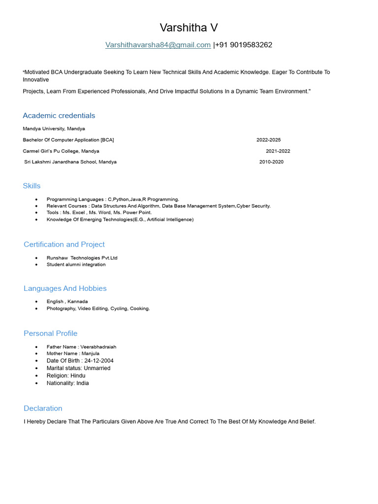 Varshitha V | PDF