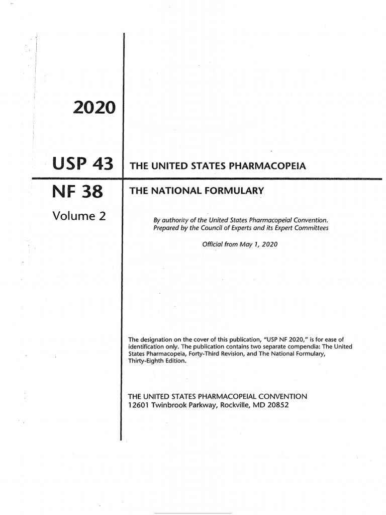 United State Pharmacopoeia 2020 USP 43 - NF 38 Volume 2 (USP) | PDF ...