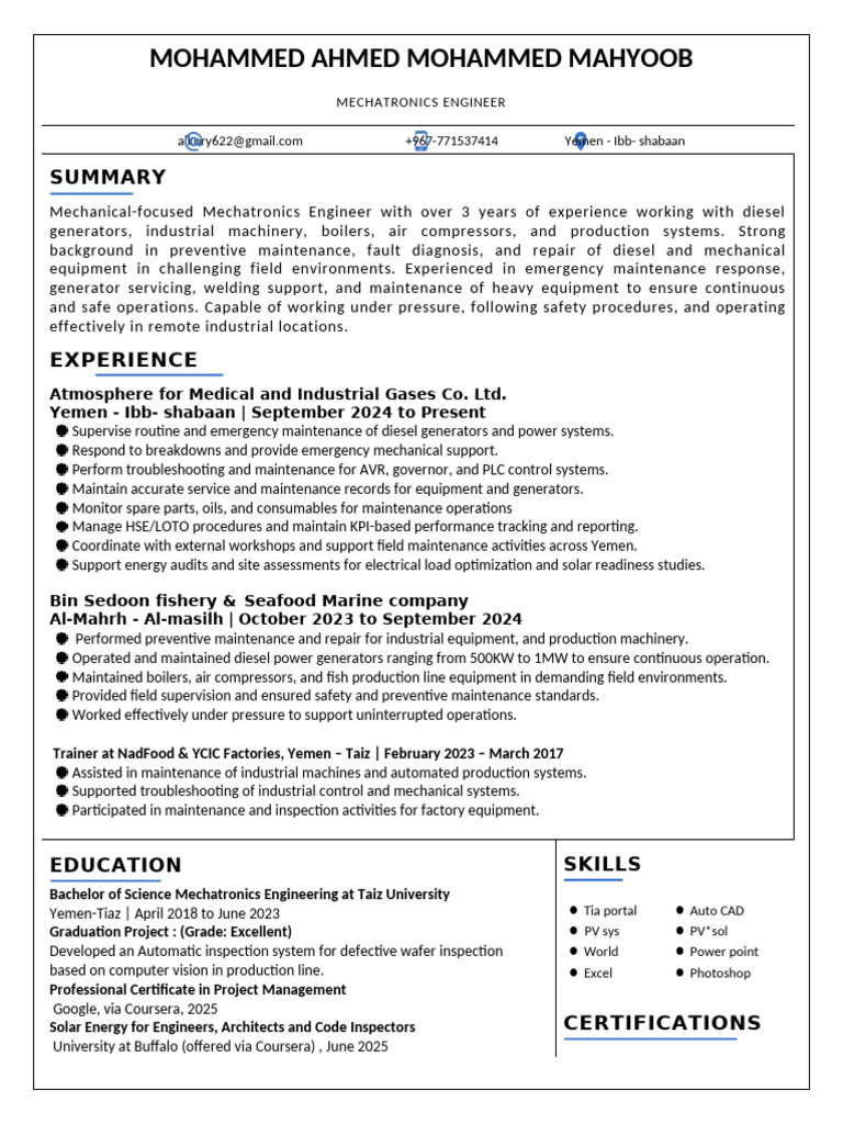 Mohammed Cv 2026-1-30 | PDF | Mechanical Engineering