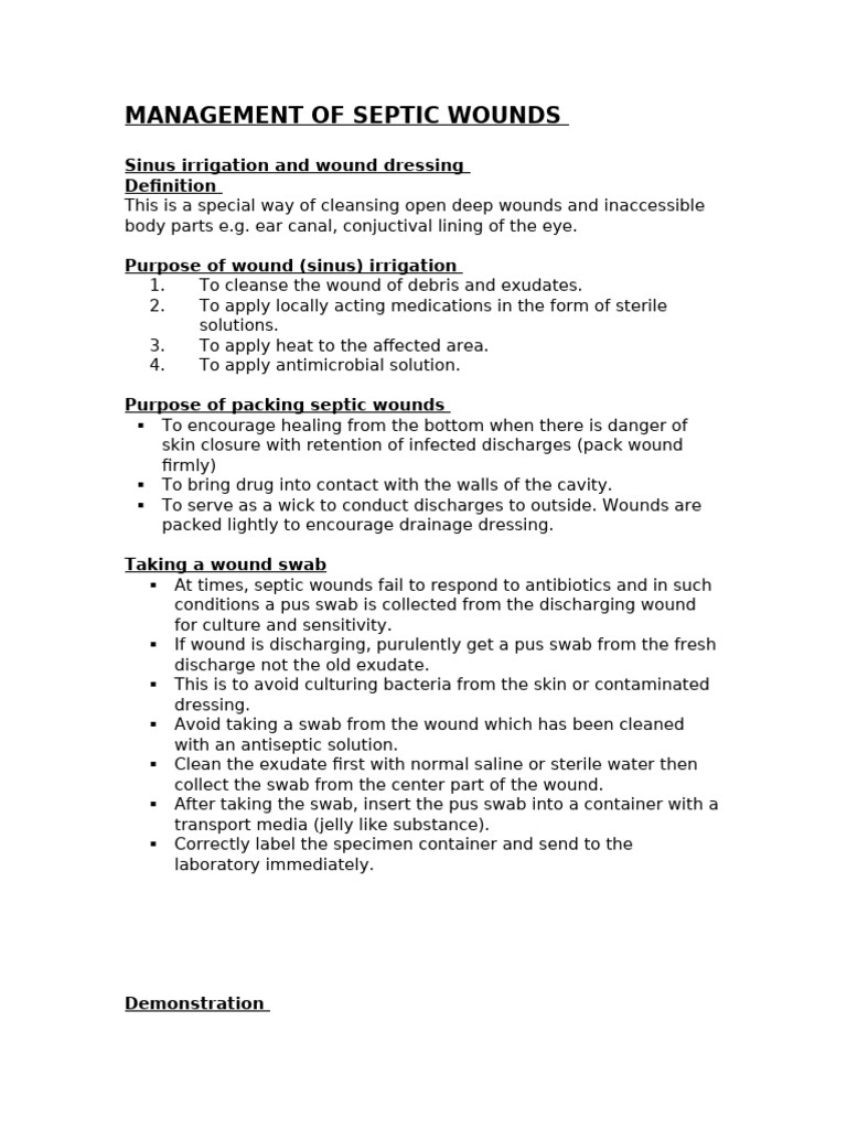 Management Od Septic Wound | PDF | Wound | Medical Specialties