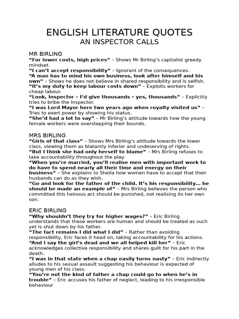 English Literature Paper 1 Quotes 2026 | PDF | Characters In Romeo And ...