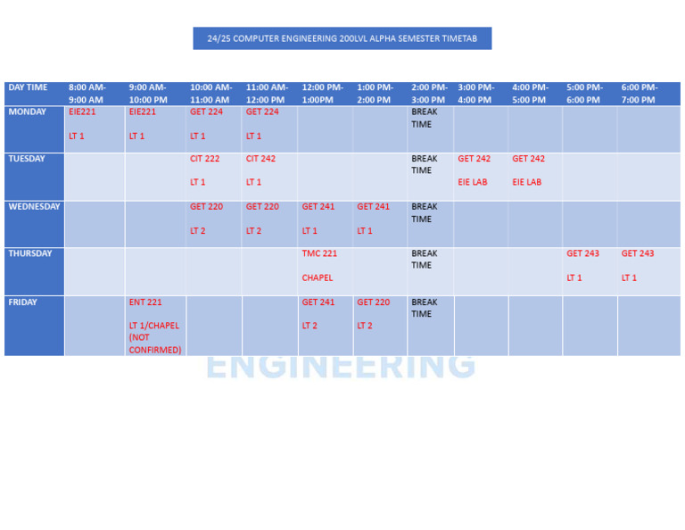 Comp Engr Timetable | PDF