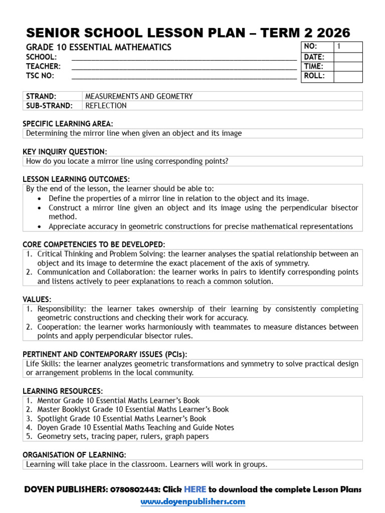 Grade 10 Essential Mathematics Term 2 2026 Lesson Plans | PDF ...