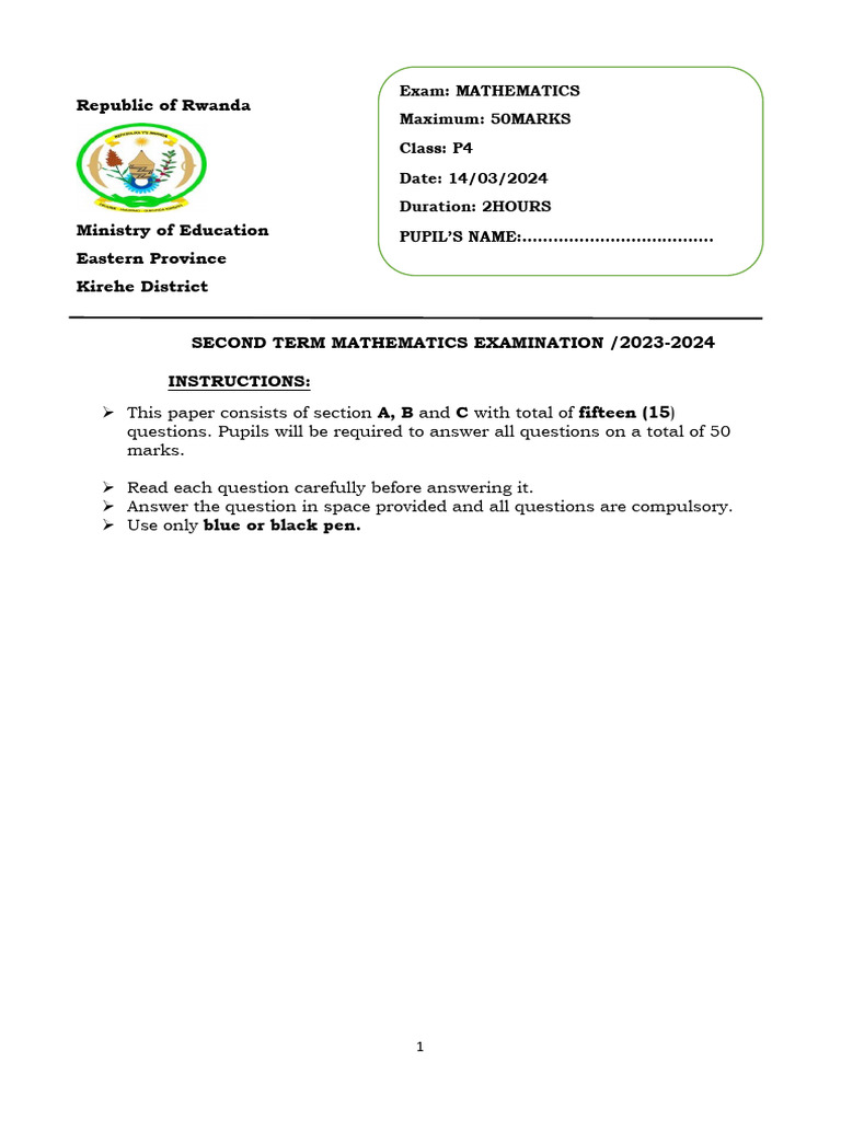 QP MATH P4 | PDF | Mathematics