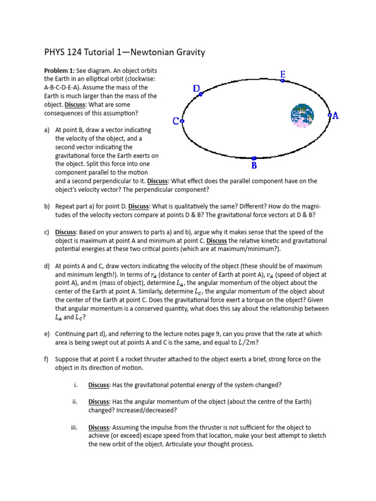 PHYS 124 - Tutorial 1 - Newtonian Gravity | PDF | Force | Newton's Law ...