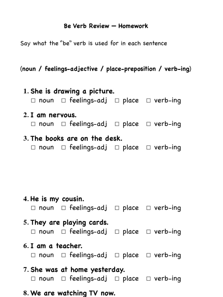 Grammar - A2, Lesson 1 (Be Verb Homework) | PDF