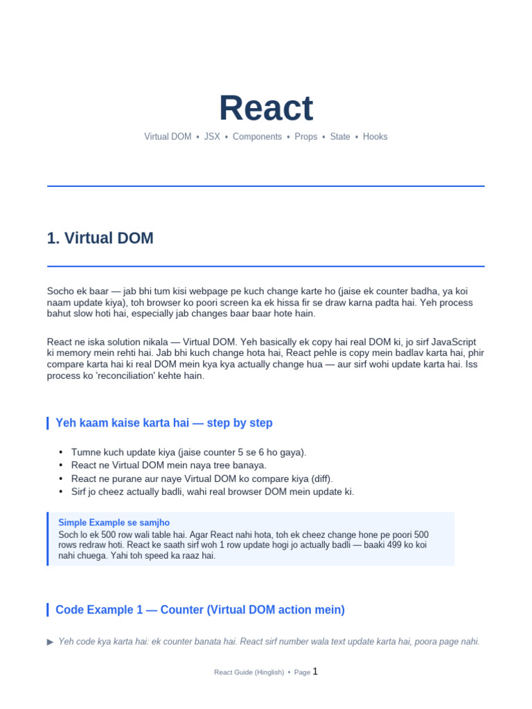 React Hinglish | PDF | Document Object Model | Web Development