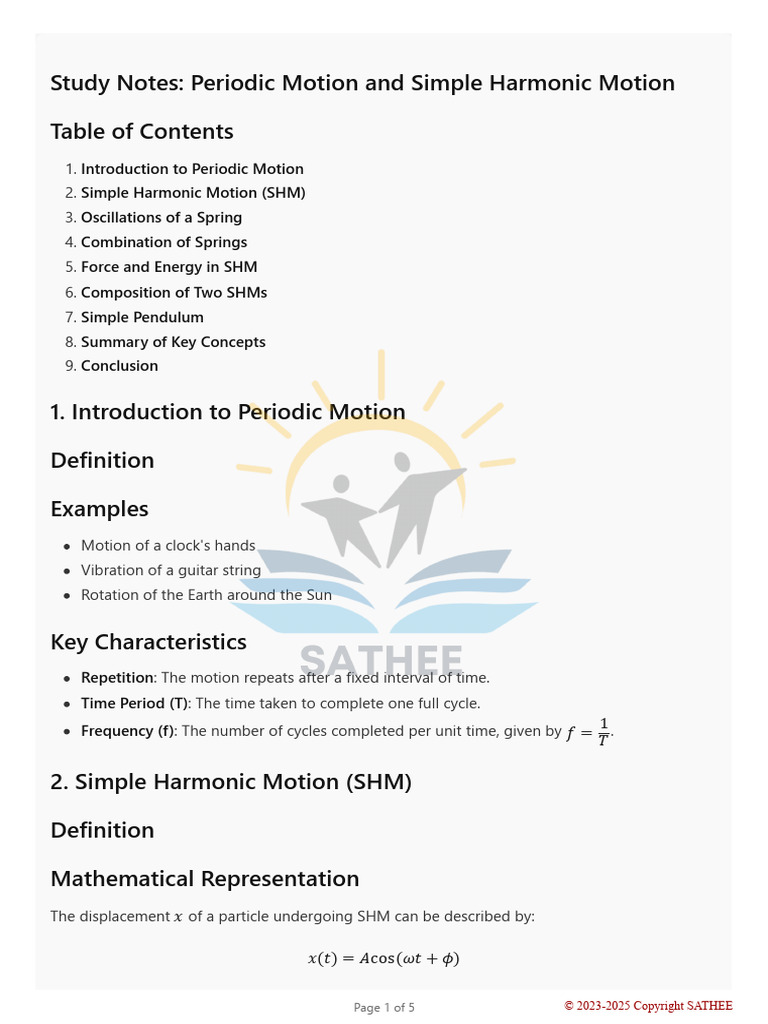 Day 14 Oscillations Study Notes | PDF | Oscillation | Force
