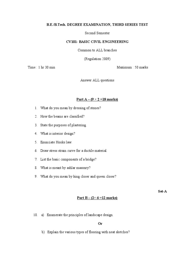 Basic Civil Engineering Exam Questions | PDF