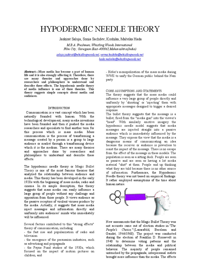 Hypodermic Needle Theory PDF Behavioural Sciences Action (Philosophy)