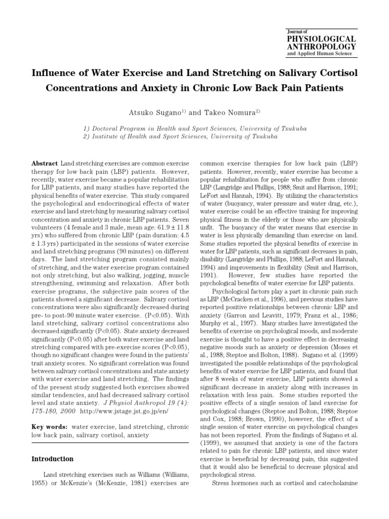 Influence of Water Exercise and Land Stretching on Salivary Cortisol ...