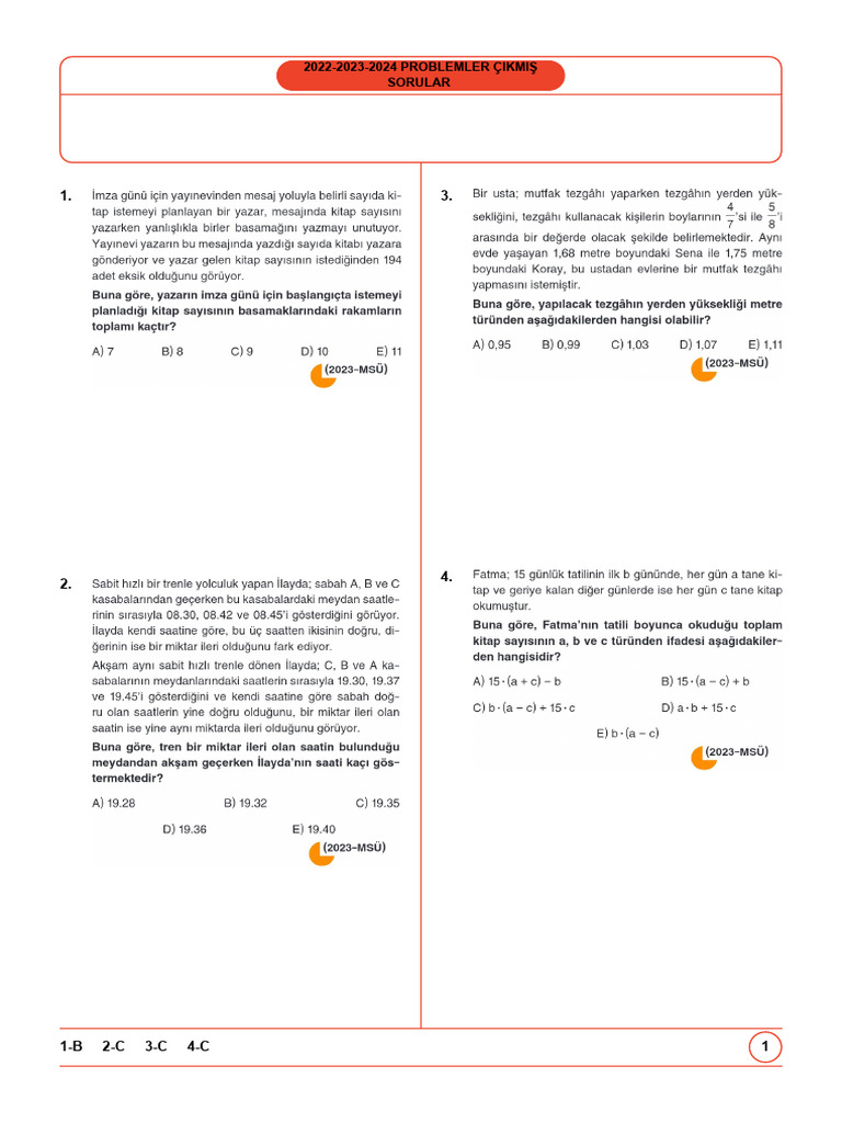 2022-2023-2024 Problemler Çikmiş Sorular | PDF