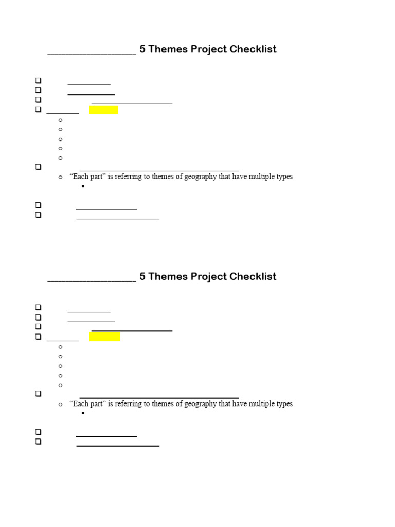 5 Theme Project Checklist | PDF
