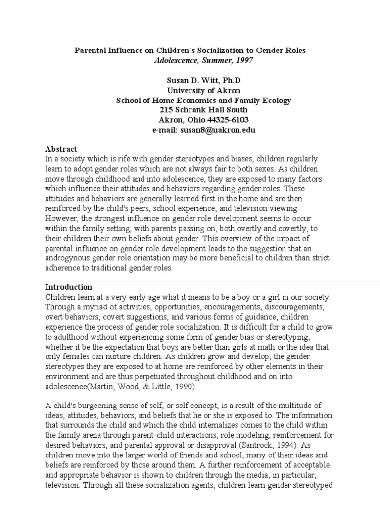 Parental Impact on Gender Role Socialization | PDF | Gender Role ...