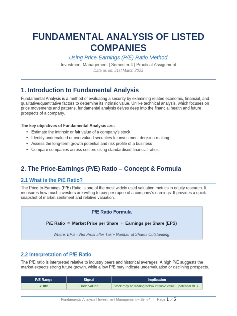 Fundamental_Analysis_Project | PDF | Price–Earnings Ratio | Valuation ...