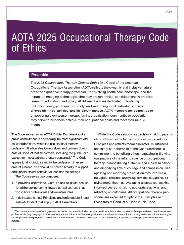 2025 Code of Ethics AOTA | PDF | Occupational Therapy | Evaluation