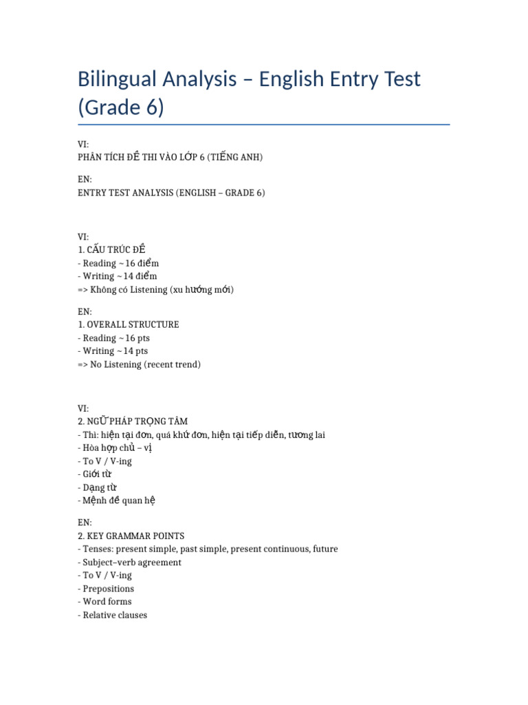 Bilingual Entry Test Analysis | PDF