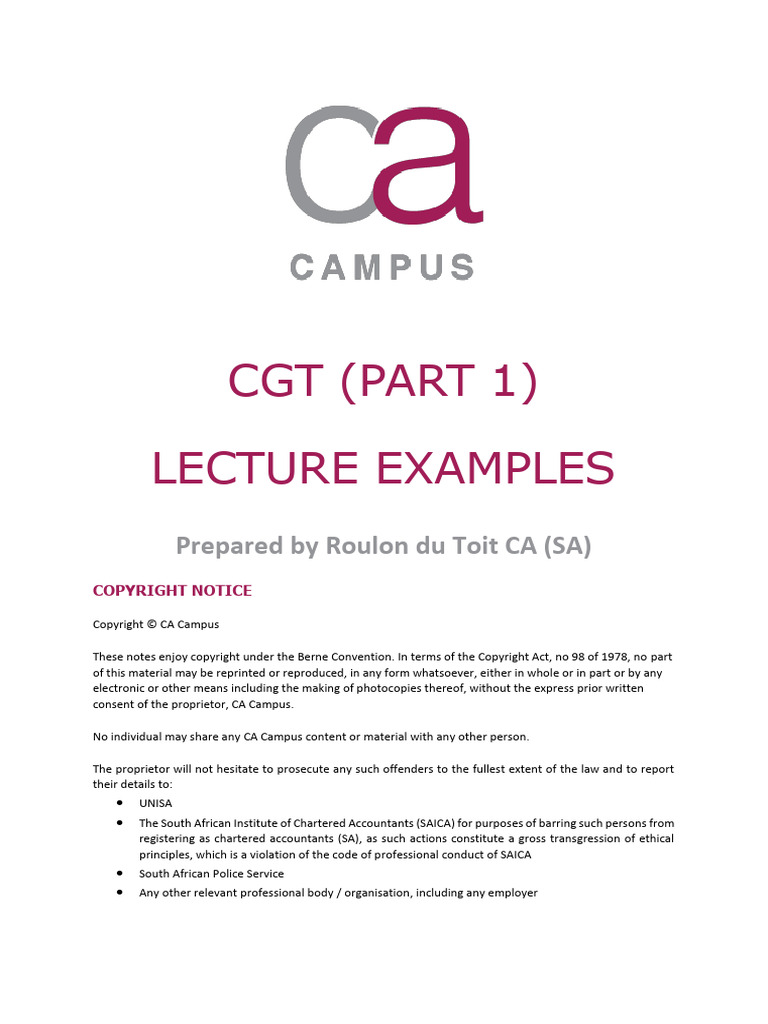 CGT - Lecture Examples - Part 1 | PDF | Capital Gain | Capital Gains Tax