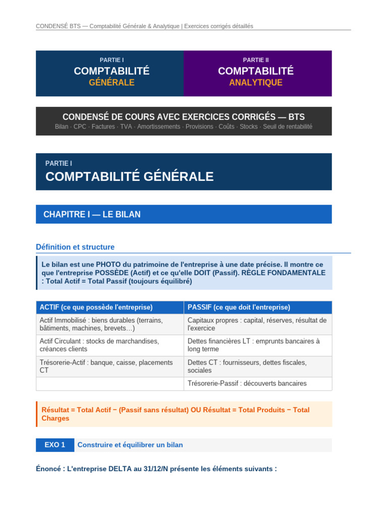 Condensé Comptabilité BTS | PDF | Comptabilité analytique | Bilan comptable