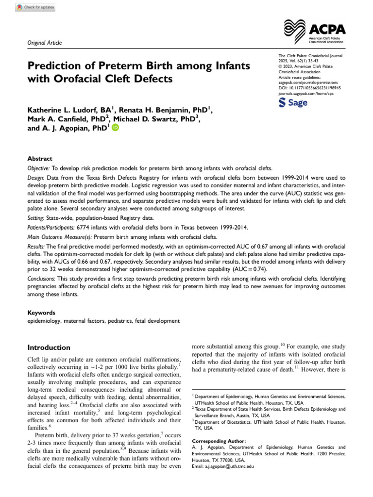 Ludorf Et Al 2023 Prediction of Preterm Birth Among Infants With ...