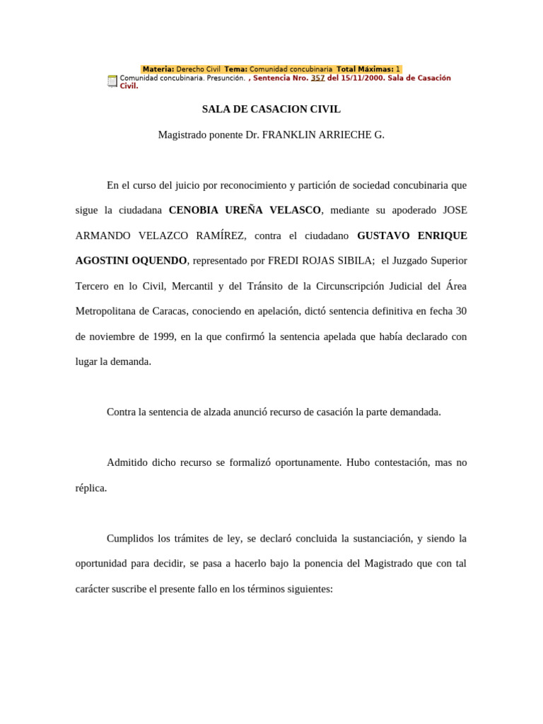 357 del 15-11-2000 | PDF | Sentencia (ley) | Caso de ley