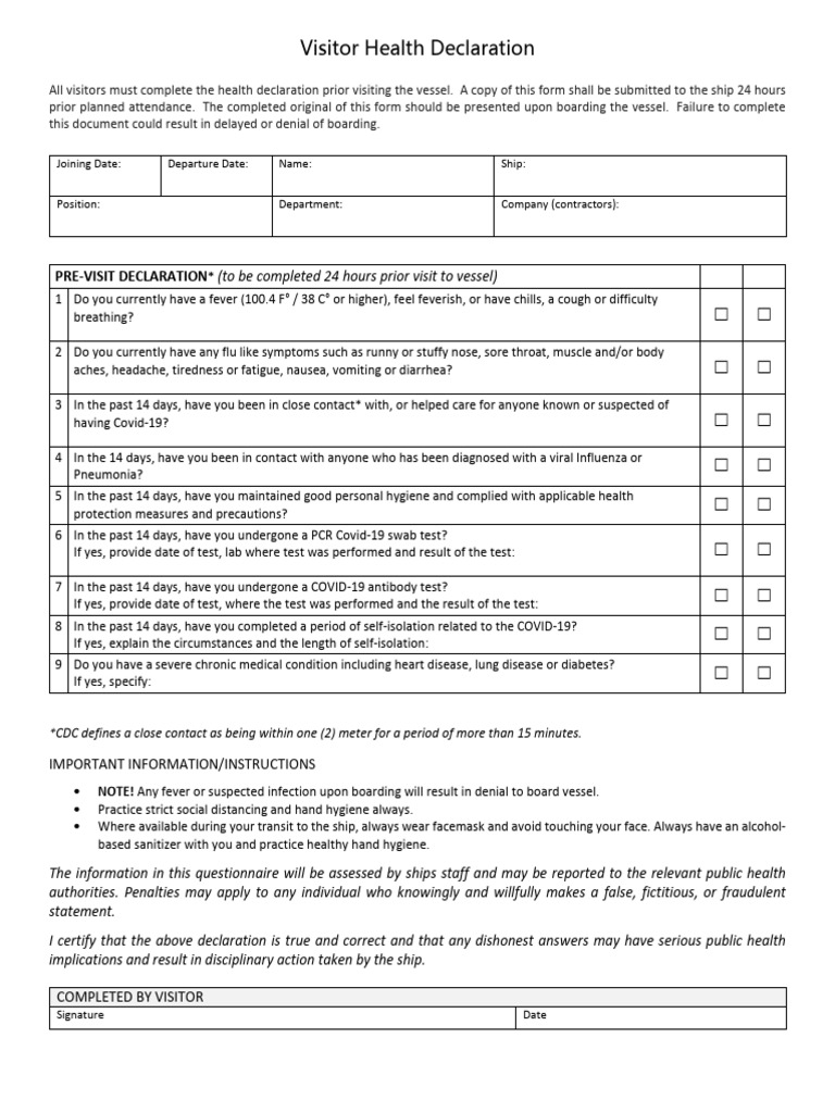 Visitor Health Declaration_29may20 (4) | PDF | Influenza | Human ...