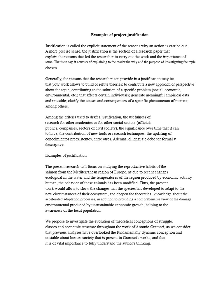 965089434 Examples of Project Justification | PDF | Reason | Knowledge