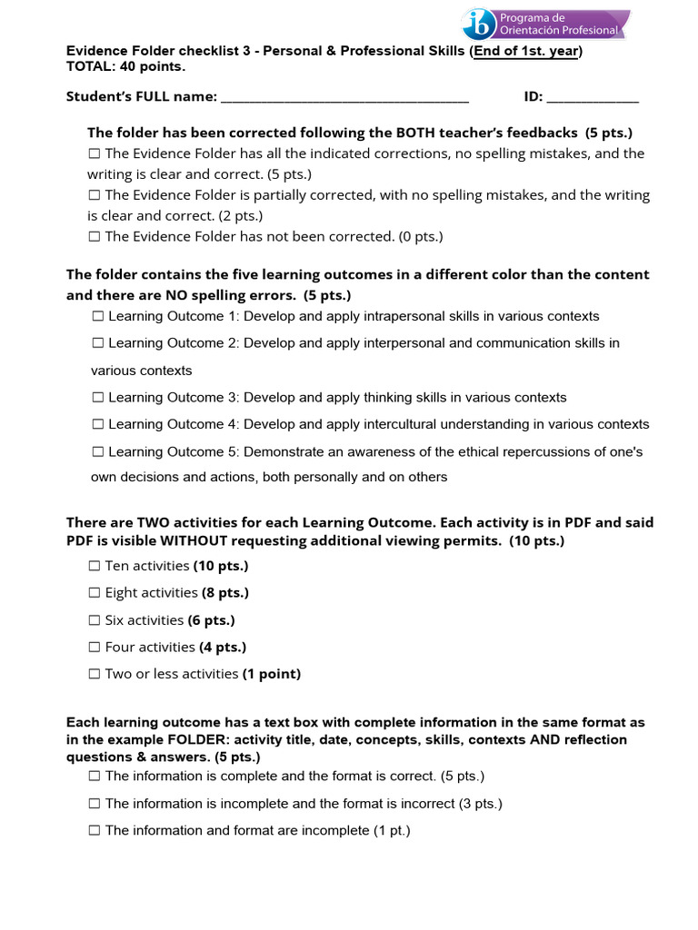 Evidence Folder Checklist 3 | PDF
