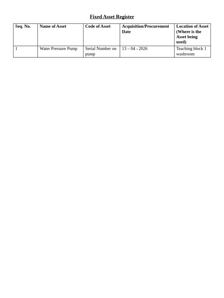 Fixed Asset Register | PDF