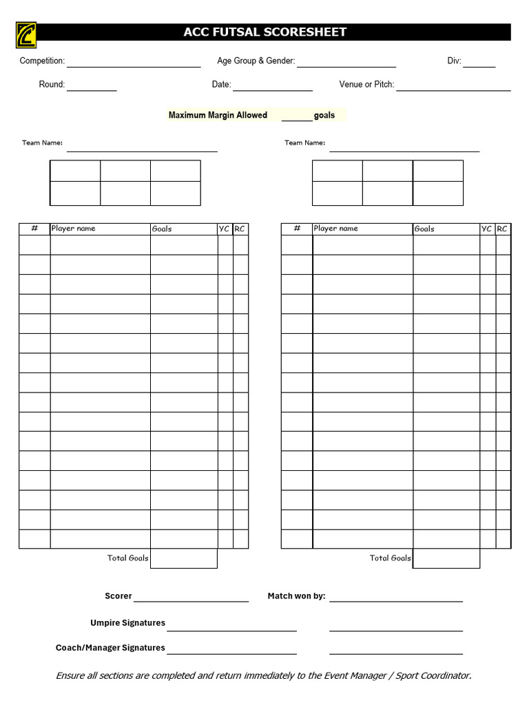 ACC Futsal Scoresheet | PDF